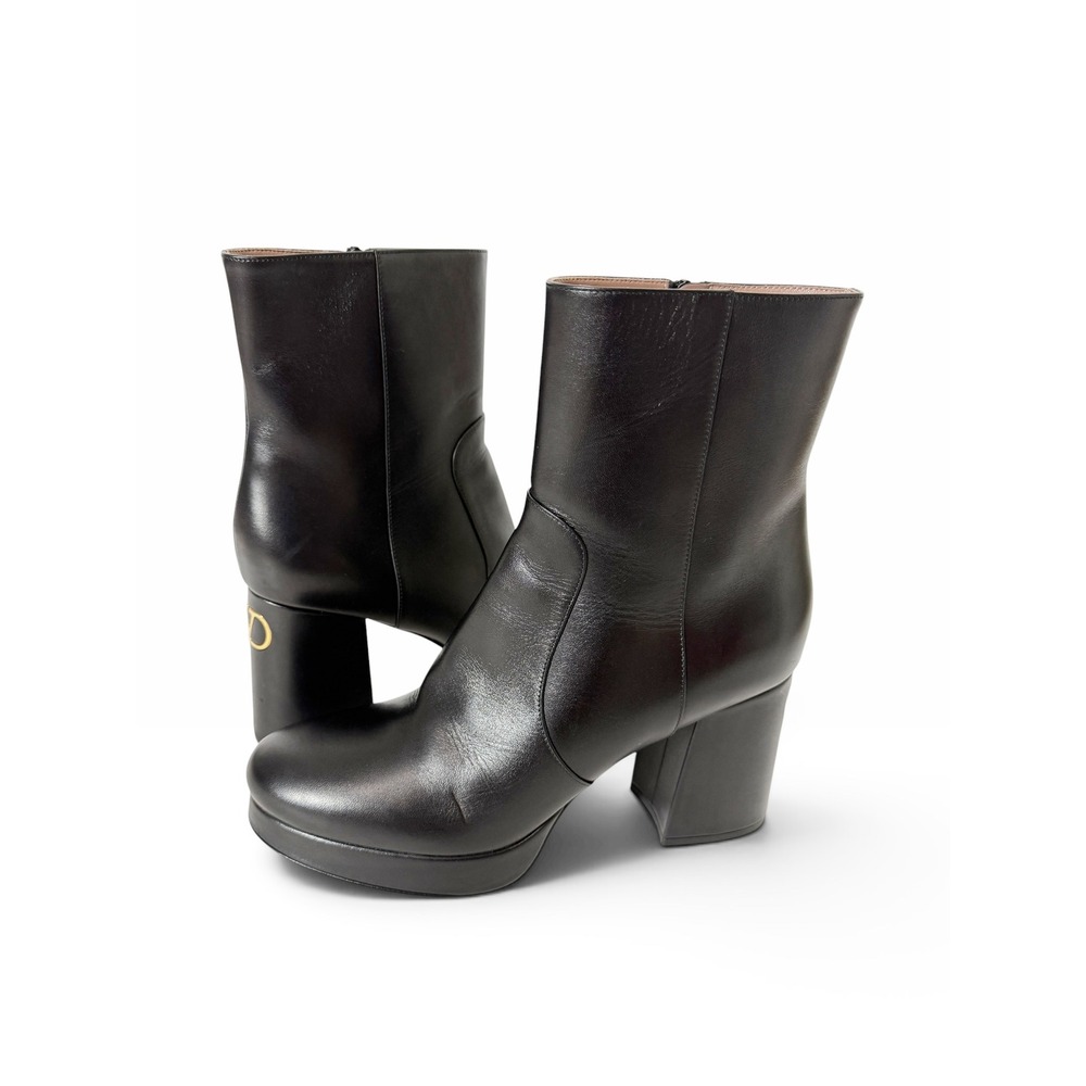 Valentino Garavani Fawcette Black Leather Platform Ankle Boots 38.5 EU 8.5 US